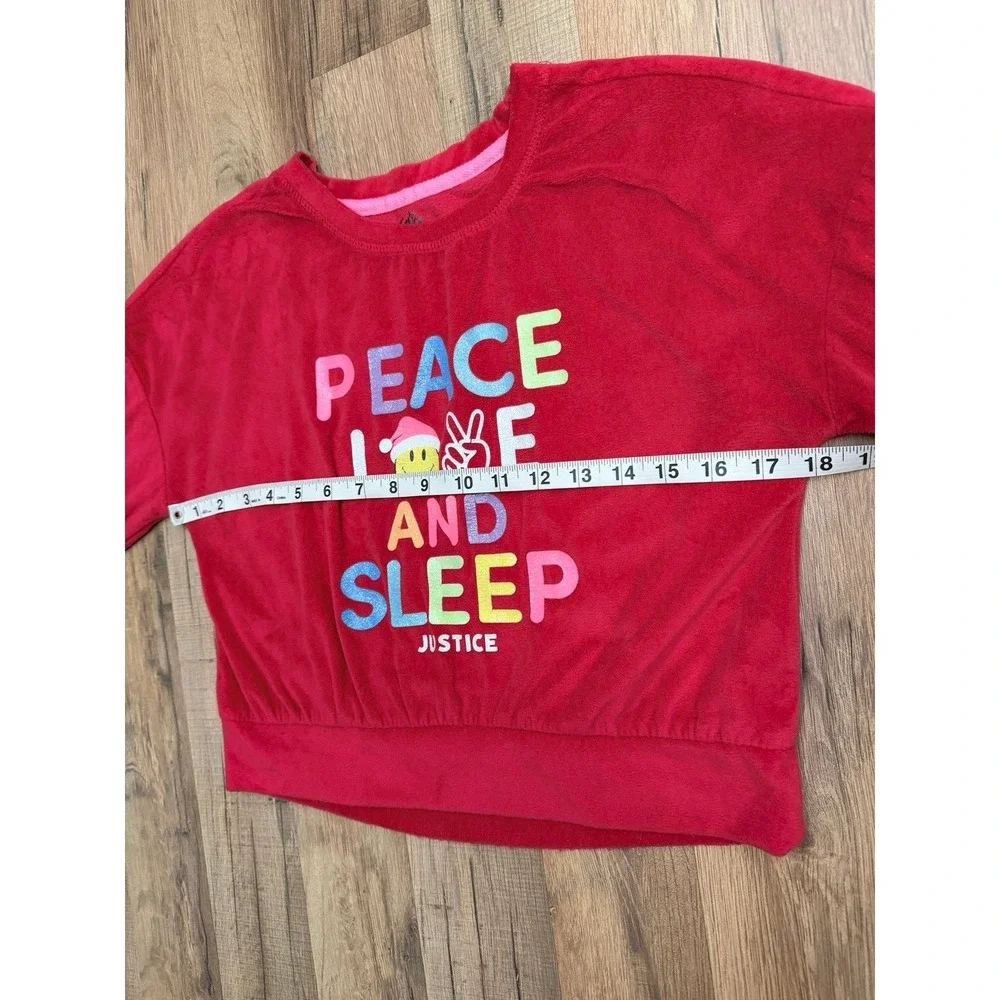 Justice Girls Red Fleece Pajama Set Peace Love Sleep Size M‎ Cozy